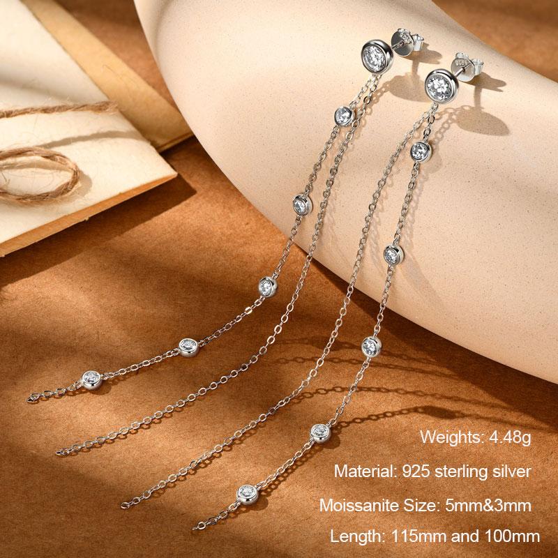 Anziw 925 Moissanite Star Tassel Drop Dangle Earrings for Women Real S925 Silver Studs Earrings Certified Fine Jewelry Gift Girl