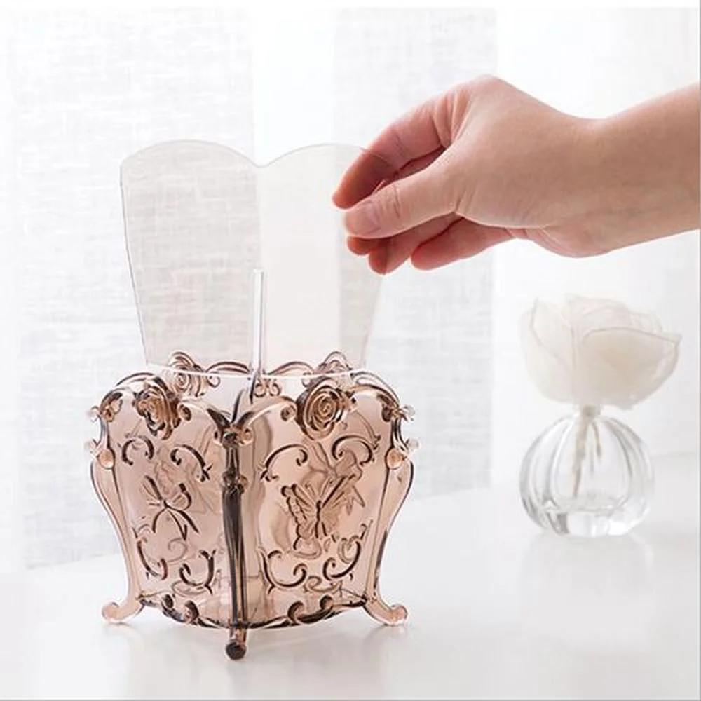 Transparent Cosmetic Storage Box Plastic Box Makeup Organizer Makeup Brush Lipstick Storage Box Vintage Carved Desktop Finishing