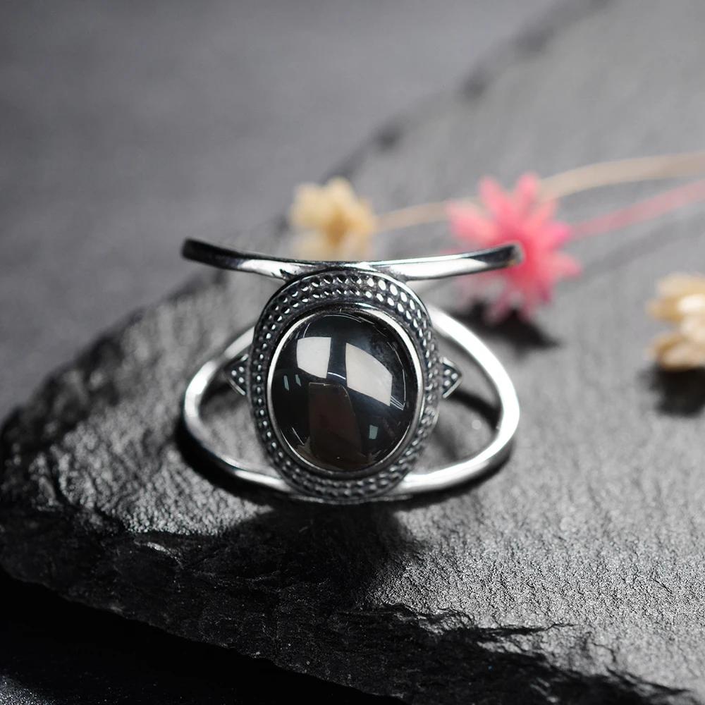 CopperRing for Women 8*10mm Oval Round Natural Black Agate Ring Gift Sun Shaped Retro Luxury Fine Jewelry