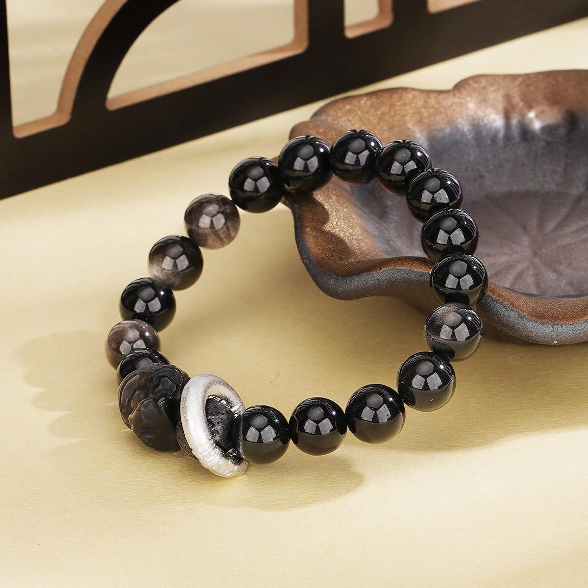 Ticiya Men s Natural Obsidian & Sterling Silver Lion Bracelet Sterling Silver