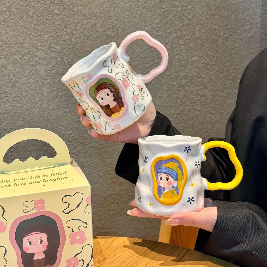 Retro creative cup ceramic high-value couple birthday gift water cup household large-capacity souvenir mug