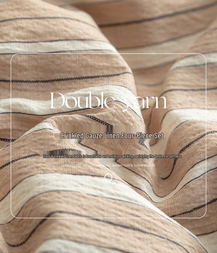 European Style Retro Crinkled Gauze Linen Button-Up Set - Machine Washable, Ideal for Naked Sleep with Fitted Sheet.