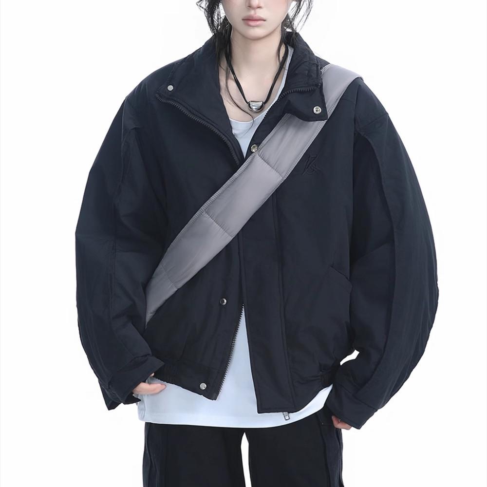 Unisex American Retro Quilted Bomber Jacket: Thick Stand Collar Autumn Winter Baseball Coat