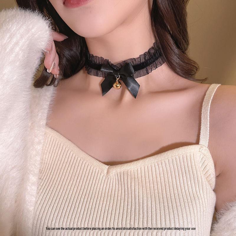 Lolita Camellia Choker Necklace for Women - Dark Clavicle Chain, Maid Style Neckband Collar