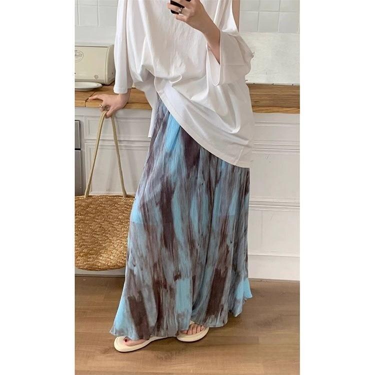 Boho Tiedye Midi Skirt For Women With High Waist And Flowy Design For Spring Vacation Style