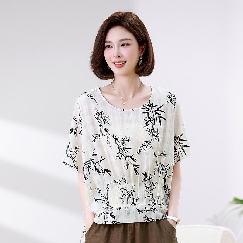 Blusa de Chifón de Verano para Mujer 2025: Estampado Retro Estilo Chino, Manga Media, Corte Holgado, Rejuvenecedor, Top Cómodo