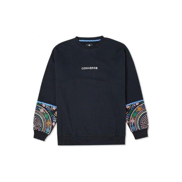 

Converse Толстовка на флисовой подкладке с этнической вышивкой и логотипом, топы унисекс, черный 10025058-A03