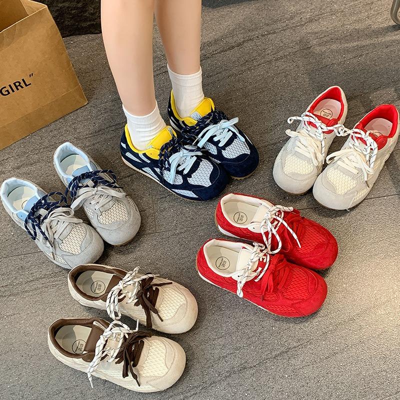 Mesh breathable women's summer new thick-soled heightening casual shoes retro color matching sports