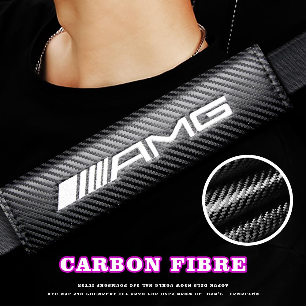 Carbon Fiber Leather Car Seat Belt Cover Shoulder Pad Neck Protection for Mercedes benz AMG C E S GLE CLC Class W204 W203 W205