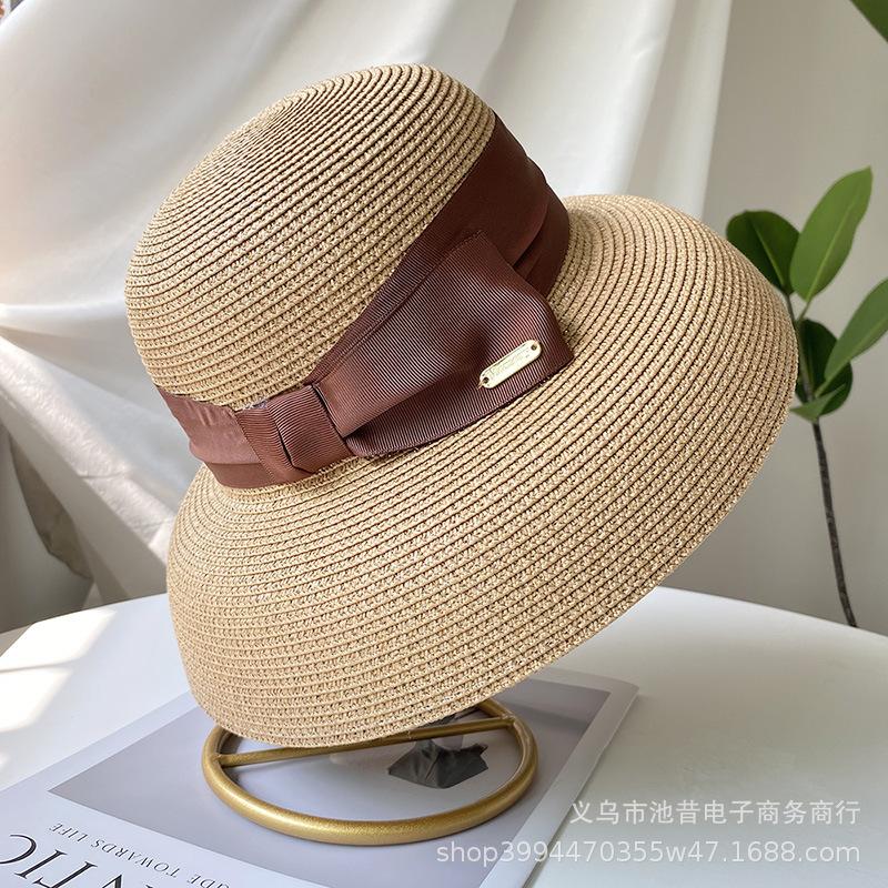 French Hepburn style straw hat women's summer sun protection face mask sun hat UV protection seaside vacation beach sun hat