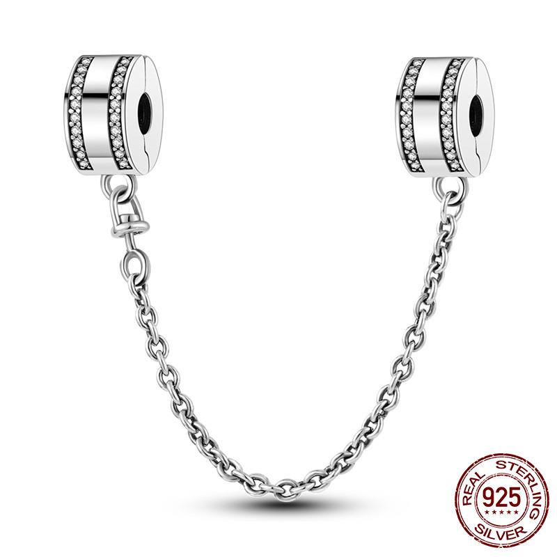 925 Silver Clasp CZ Pave Daisy Beads Stopper Clip Fit Original Bracelet Jewelry 1