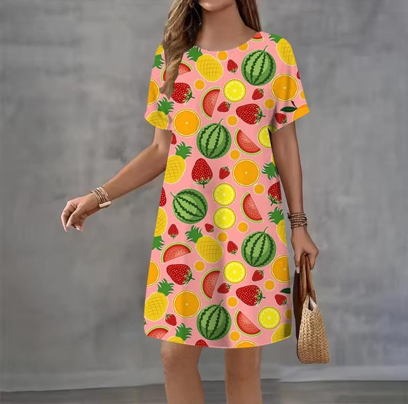 Fashion 3D Print Summer Dress Loose Casual Short Sleeve O-Neck Mini Dress