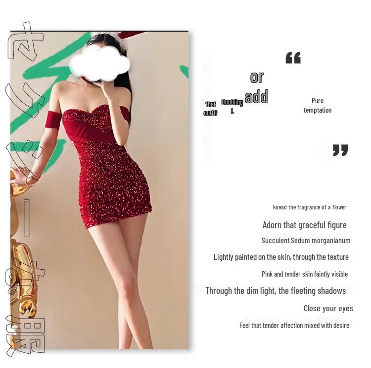 Muxue 3073 Red Velvet Sexy Christmas Lingerie Nightgown for Women