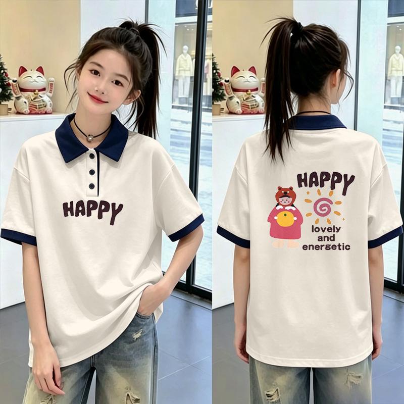 Trendiges Mädchen-Polohemd 2026 Sommer-Farbblock - Reine Baumwolle, Stilvoller Kragen, Kurzarm-T-Shirt für mittlere und große Kinder