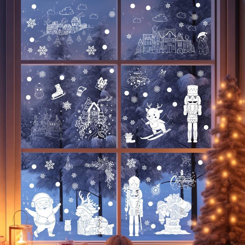 

Christmas Decoration Snowflake Static Electricity Glass Stickers, Santa Claus Snowman Window Display, Window Decals