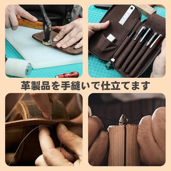 VELAJA Pen Case Leather Pencil Case Crazy Horse Leather 4-Pen Storage Handmade Multi-Function Sharpener Core Holder Student ID Pocket Adult