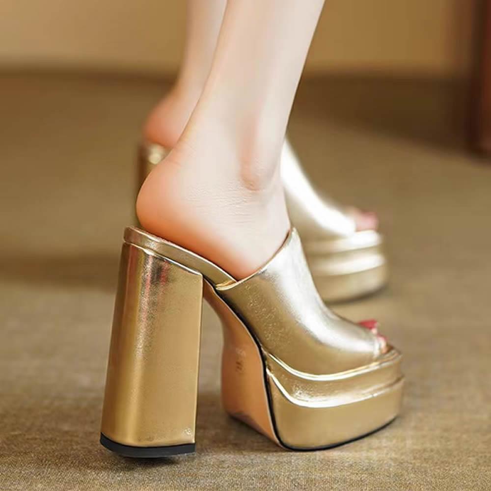 Women's Temperament Super High Heel Sandals Summer New Round Head Waterproof Platform Thick Bottom Fish Mouth Slippers