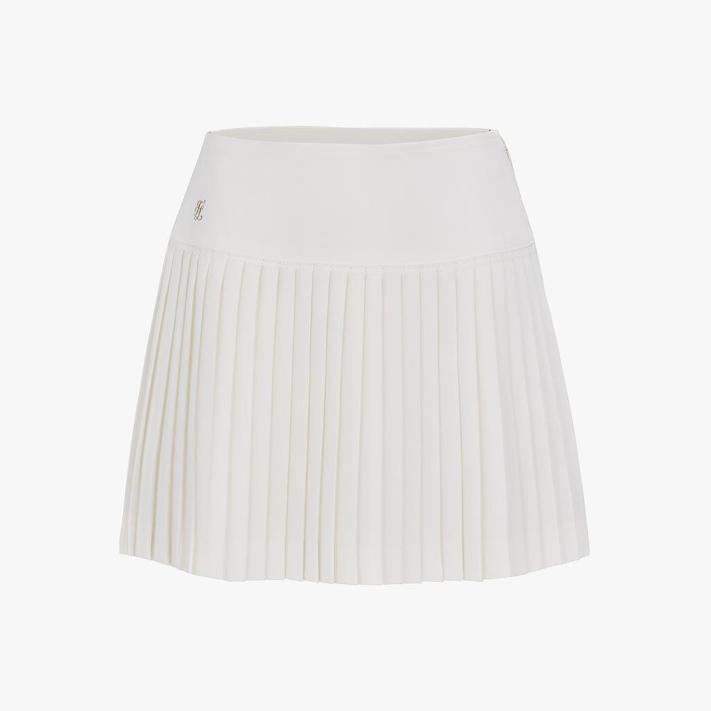 FAIRLIAR GOLF Crochet Flare Pleated Skirt (White)