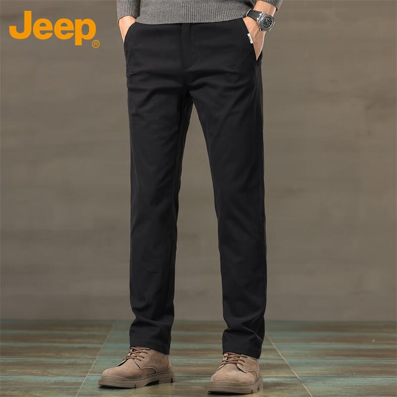 JEEP Casual Pants for Men, Spring And Autumn Business Loose Straight-Leg Trousers, Trendy Versatile Men's Pants, Black, Size 29