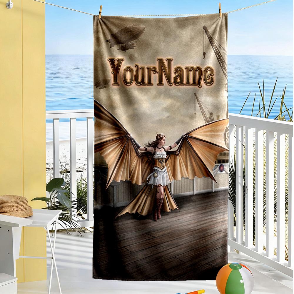 Gothic Illustrations Personalized Text Beach Towel Super Soft & Absorbent Suitable for Swimming Gym Camping Yoga Vacation