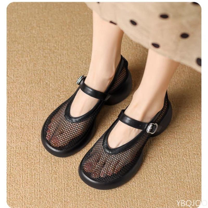 

Модные женские туфли baotou на толстой подошве, сетчатые одинарные туфли с пряжкой, летние новинки, модная универсальная обувь, легкие дышащие женские сандалии 40 чёрный