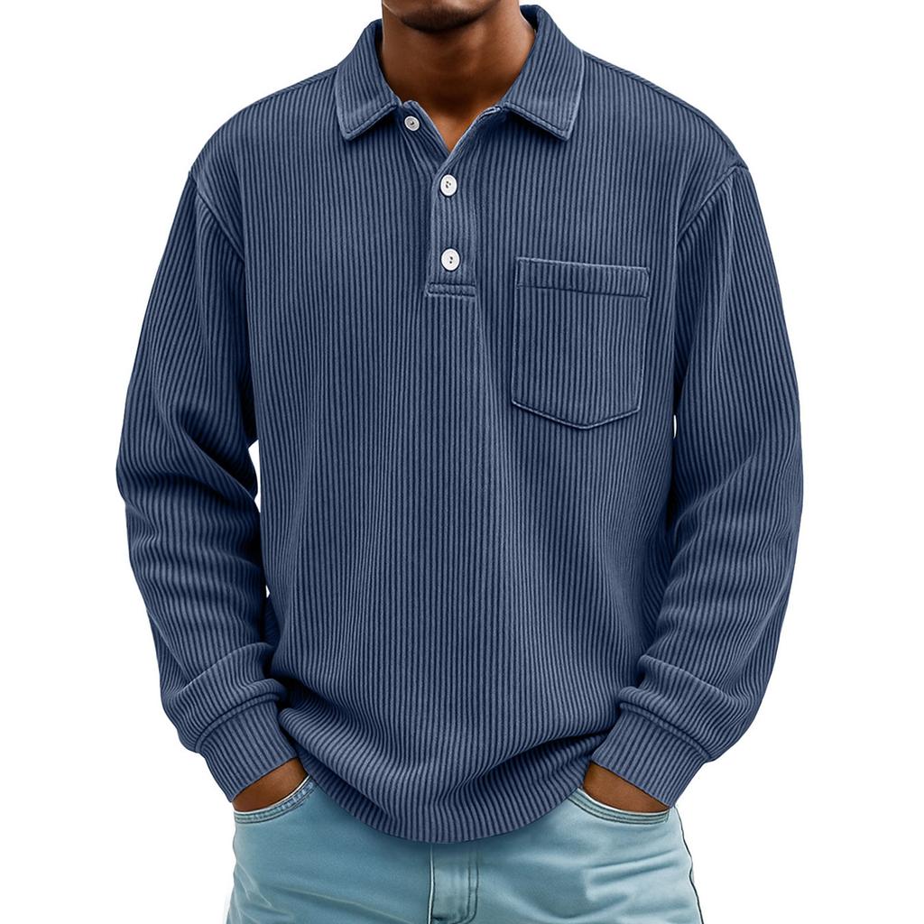 Men's Corduroy Fashion American Style Leisure Button Flip Collar Pullover Hoodie