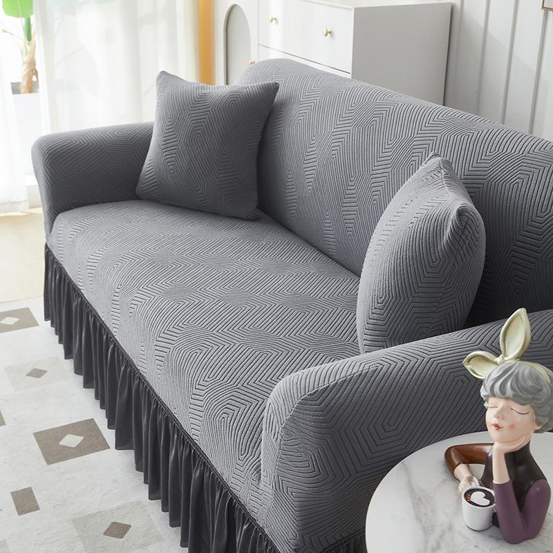 1Pcs  Jacquard Elastic Sofa Cover With Skirt All-Inclusive Sofa Cover for Living Room 1/2/3/4 Seater