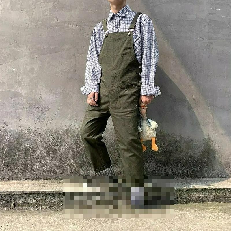 Hong Kong Style Bib Pants Men's Summer Suspenders Korean Version of Loose Straight Nine-point Wide-leg Pants Super Fire Bib Pants