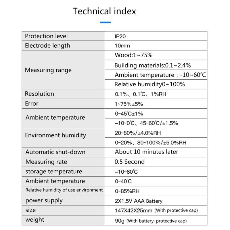 Digital Moisture Detector Meter Tester Temperature & Humidity Testing Water Leak Detector Moisture Tester Pin