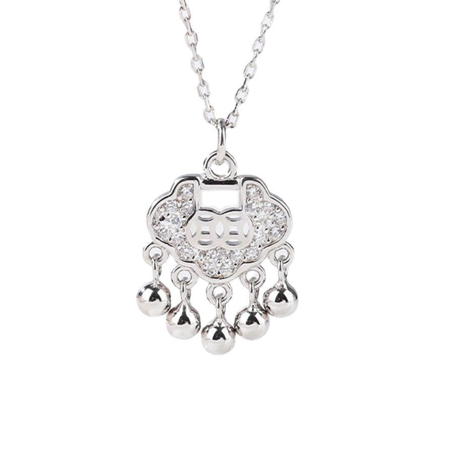 Peace Bell Longevity Lock Necklace: Elegant Chinese-Style Copper Coin Collarbones Chain for Women