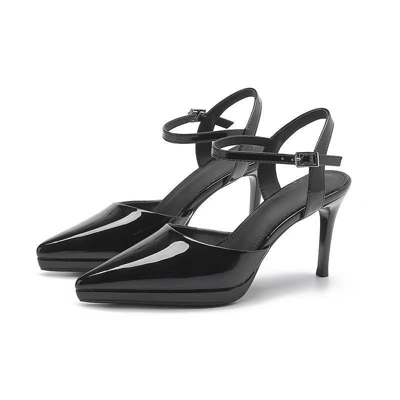 Women's Large Size Bun Toe Sandals Women's Patent Leather Waterproof Platform High Heels Women's Stiletto Line with Single Shoes