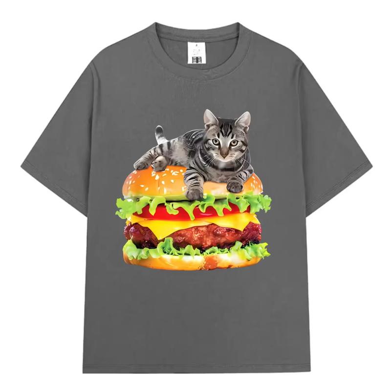 Hamburger Funny Cat Funny Meme TShirt Unisex Women Casual Fashion Vintage T Shirts Summer Cotton Oversized Short Sleeve Tshirts