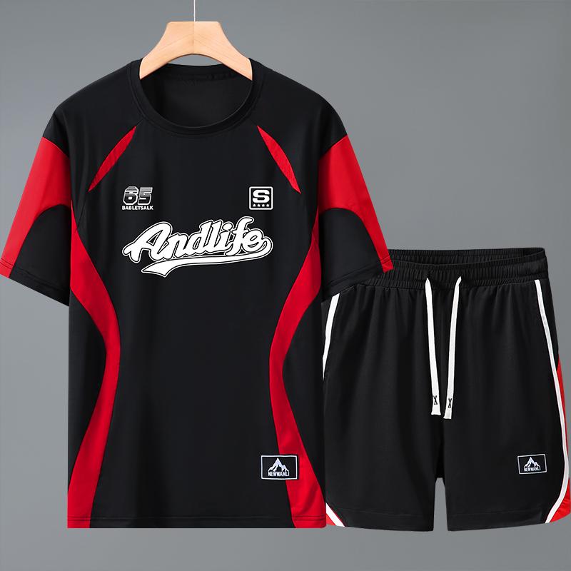 Nadměrná velikost 5XL-12XL Nadměrná velikost Sportovní set 2 kusy Pánská trička s krátkým rukávem Oversize Šortkové sety