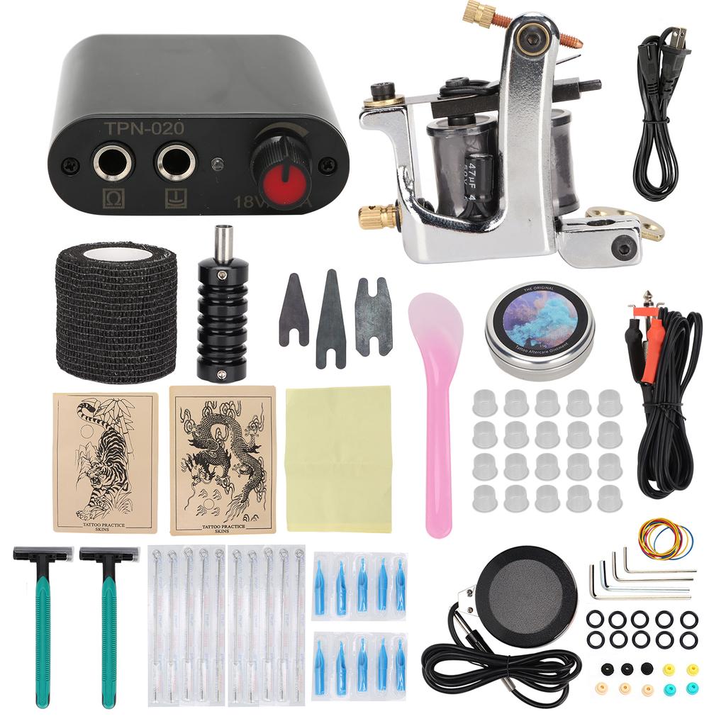 Complete Tattoo Machine Kit Professional Tattoo Shader Machine Kit Power Supply Foot Pedal Cream