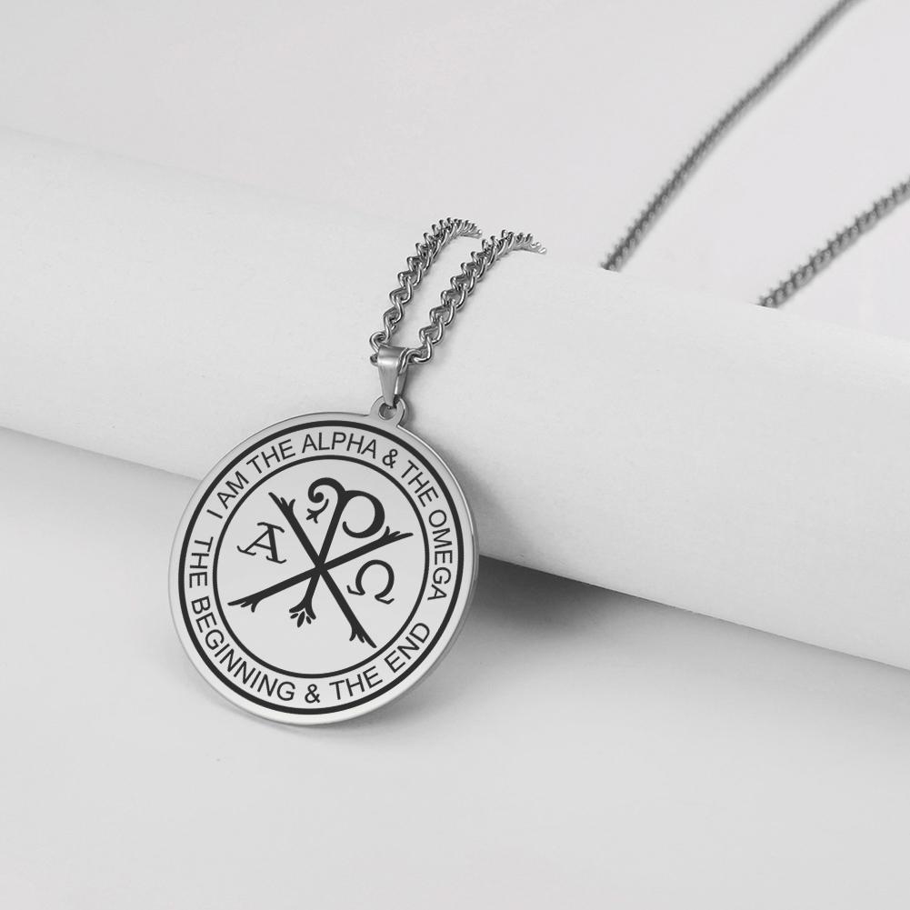 Chi Rho Halskette Edelstahl Christlicher Schmuck Alpha Omega Christogramm Religiöses Geschenk zum Schutz Beten