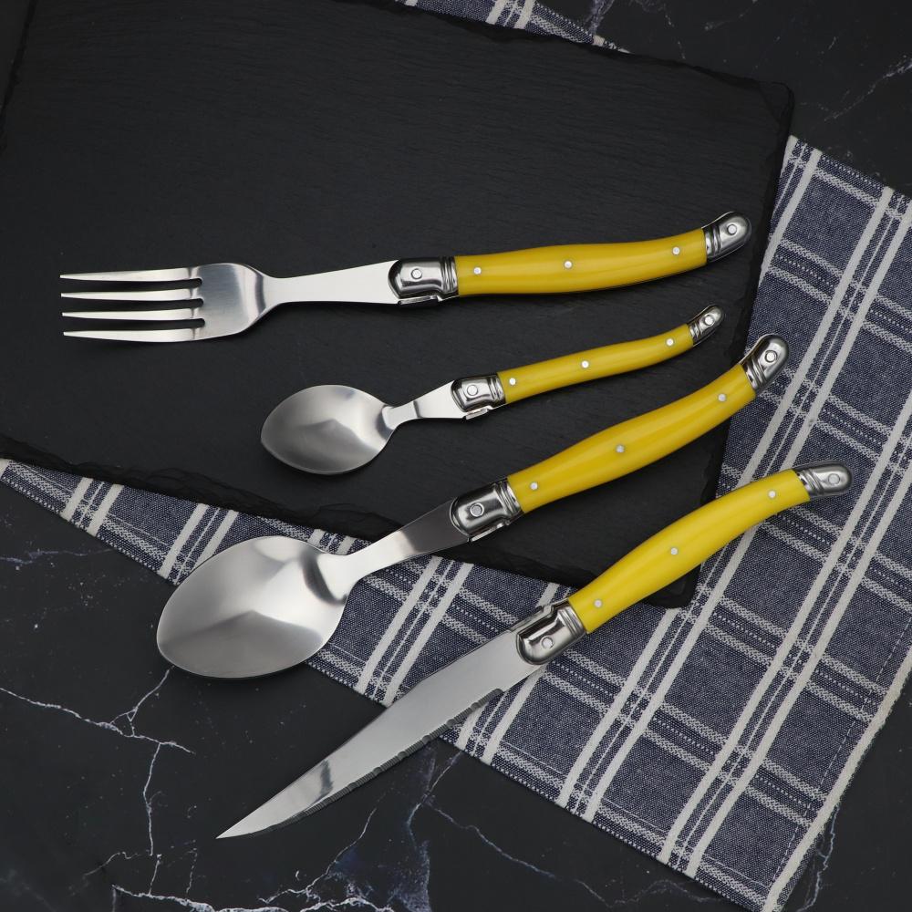 

Jaswehome 4 шт. Набор столовых приборов из нержавеющей стали Laguiole, ножи, вилки, ложки, стальная утварь, столовая посуда, набор столовых приборов жёлтый