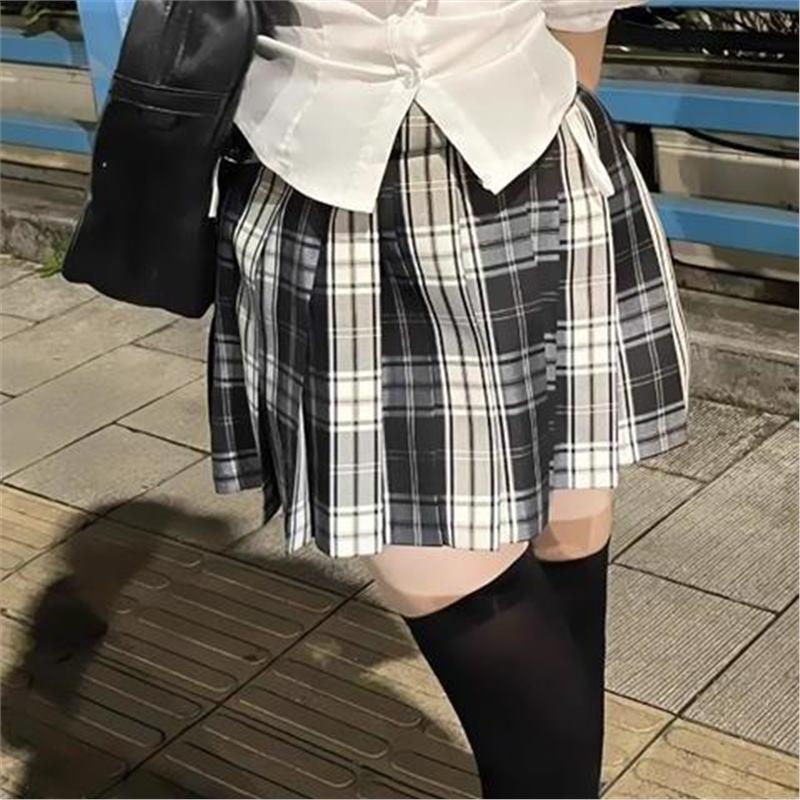 

Комплект клетчатой юбки и рубашки в стиле академии: Женский облегающий талию плиссированный костюм-двойка XS