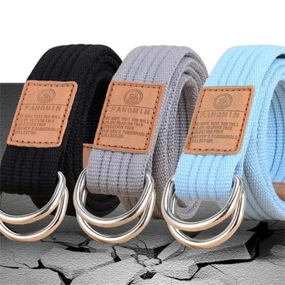 Neuer Unisex Canvas Gürtel mit Doppelschnalle Gürtel Herren Damen Freizeit Business Cowboy Hosen Gürtel