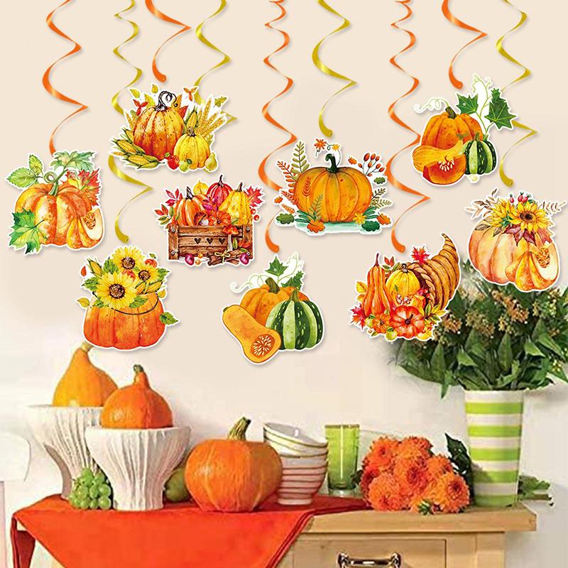 9 Stück Erntedankfest Party Kürbis Spiral Hängedekoration Feier Herbst Geburtstag Tischdekoration Erntedankfest Dekoration