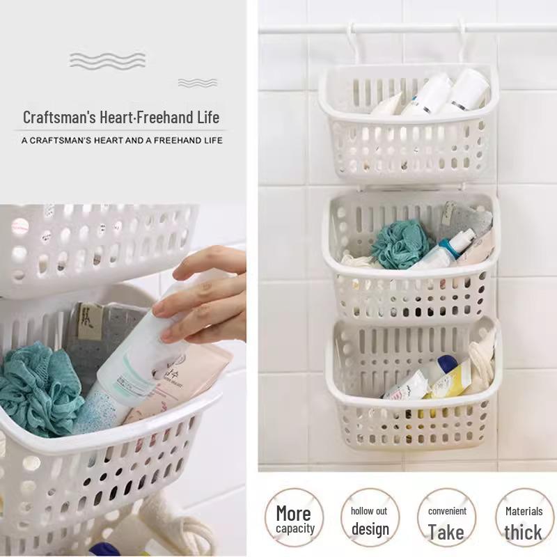 Wall-Mounted Plastic Storage Basket for Kitchen and Bathroom