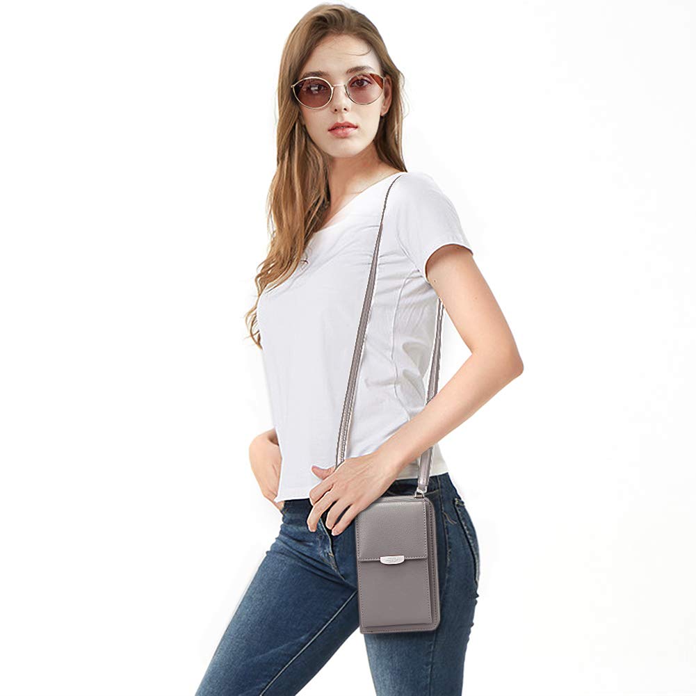 KUKOO Small Crossbody Bag Mobile Phone Wallet with Credit Card Slot for Zipper Upgraded Women, A-Gray Version, One_size