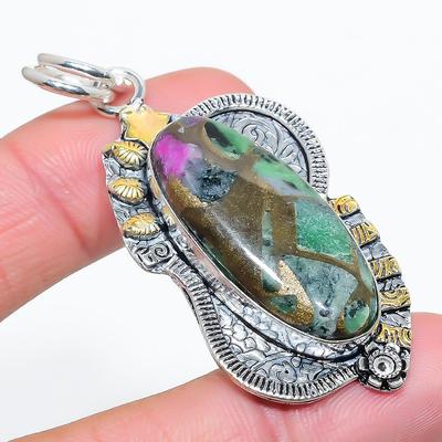 Natural Two Tone- Copper Zosite Gemstone 925 Sterling Silver Pendant 2.40" E1f92