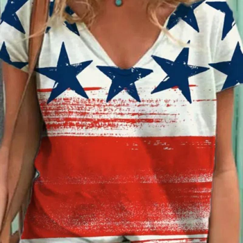 2022 Женские футболки с принтом американского флага и V-образным вырезом Одежда Женские — фото 13