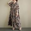 DIMANAF 2026 New Plus Size Spring Summer Beach Vintage Lady Long Dress Women Loose Oversize Maxi Floral Print