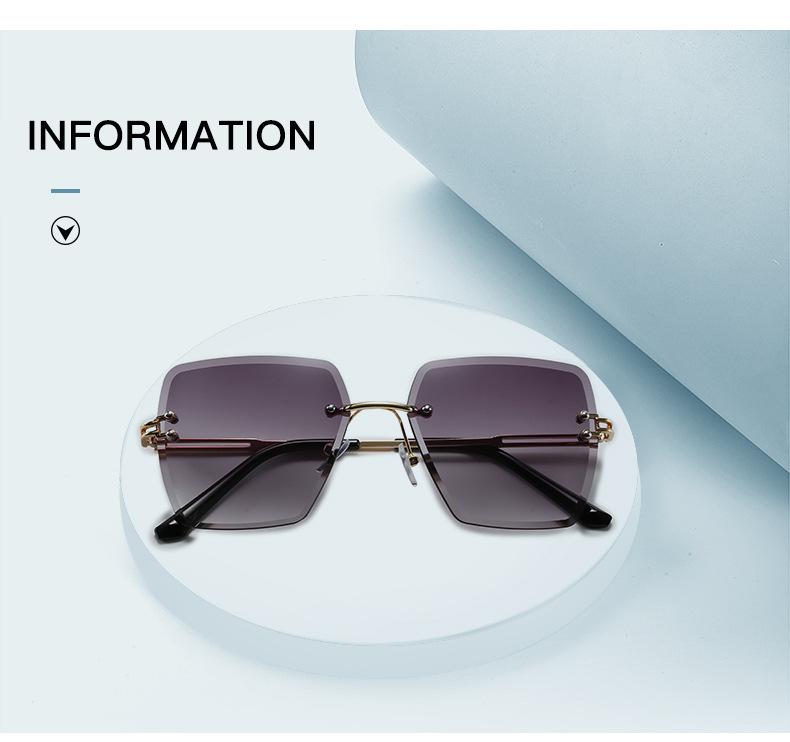 Vintage Square Sunglasses Women Brand Designer Fashion Sun Glasses Female Rimless Polygon Metal Rivet Big Frame