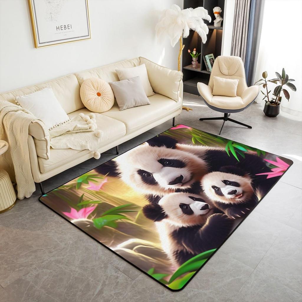 Uroczy dywanik z pandą do sypialni, pokoju zabaw, na sofę, dywan z naturalnych liści bambusa, kreskówkowy dziki zwierz dżungli, wewnętrzna mata podłogowa, wycieraczka