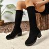 Neue modische, einfarbige Kniehohe Stiefel für Damen, schlanke Herbst- und Winterstiefel mit warmen Absätzen, schwarze lange Stiefel für Damen mit niedrigem Absatz