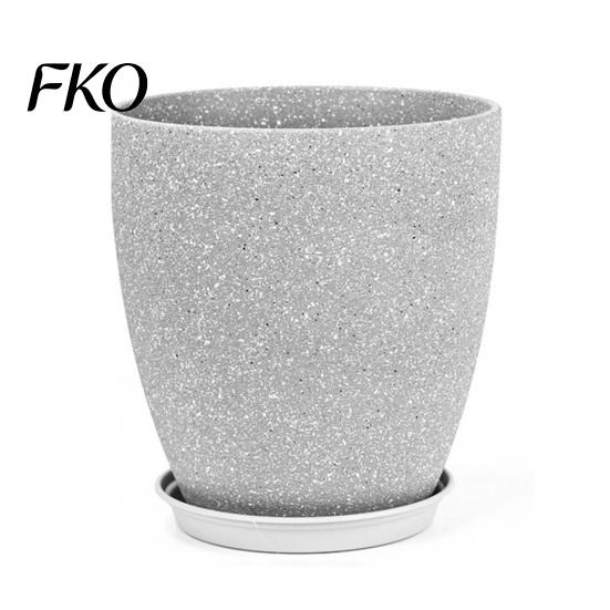Drainage System Garden Pot Grey Flowerpot with Saucer, Modern Planter Lightweight Flower for Patio Holes, Plant Indoor Outdoor Use Weatherproof