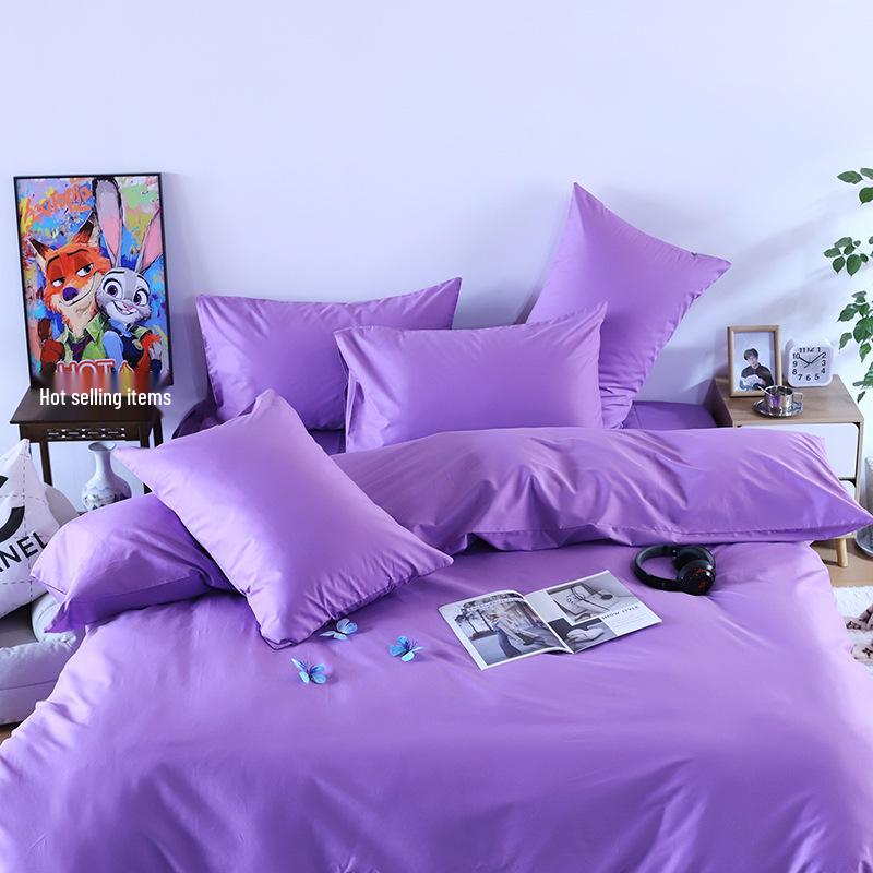 Pure Cotton All-Season Four-Piece Bedding Set 1.2m Bed Sheet 3-Piece Set Duvet Cover 160x210 фиолетовый