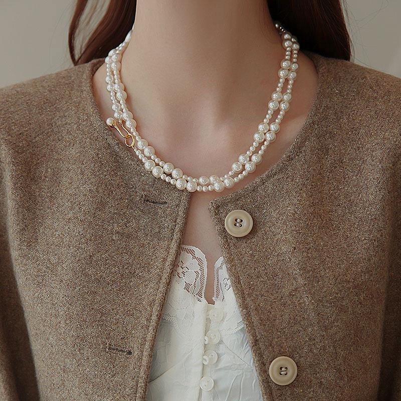 Korean Temperament Gentle Can Be Stacked Geometric Pearl Necklace Accessories Women's Sweater Chain Accessories